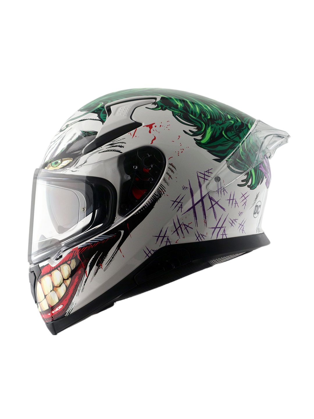 Axor Apex DC Joker White Green Helmet With Clear Visor and Extra Irridium Blue Visor-XL