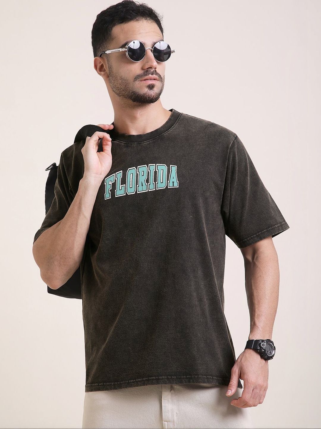 DILLINGER Men Oversized Short Sleeve Acid Washed Printed Tshirt