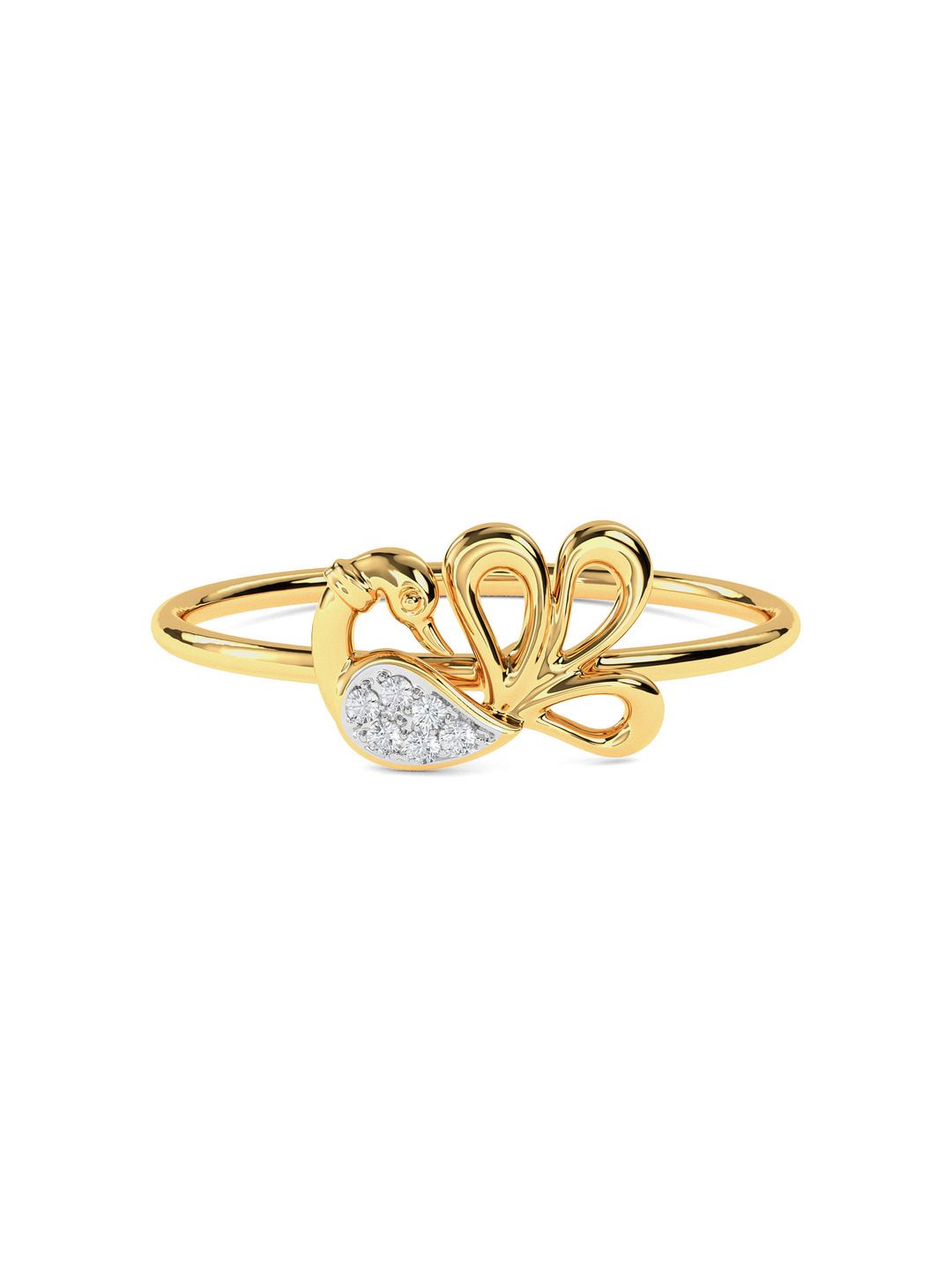 KISNA DIAMOND AND GOLD JEWELLERY 18KT Peacock Feather Finger Ring Diamond 0.02 CT