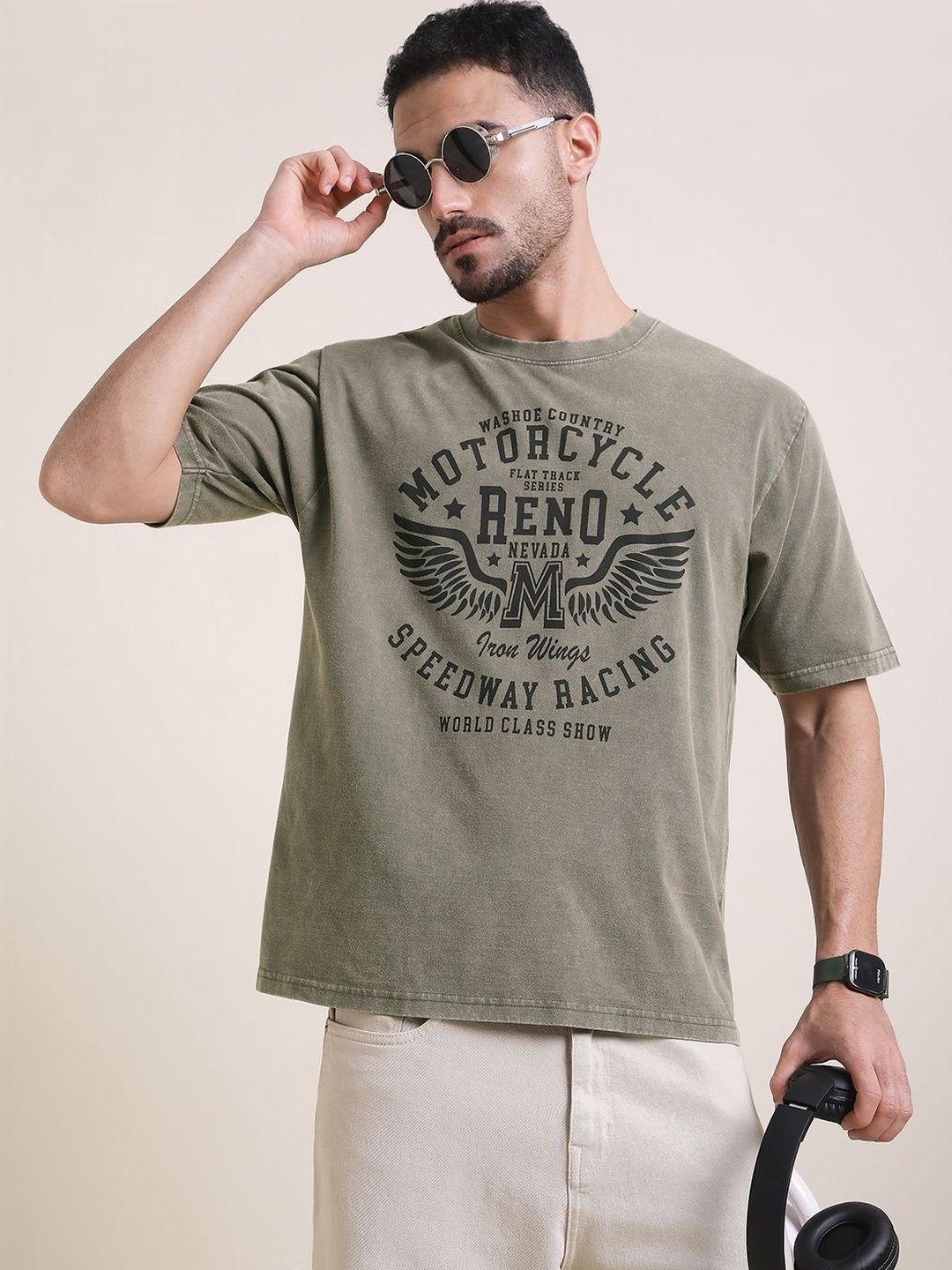 DILLINGER Men Oversized Short Sleeve Acid Washed Printed Tshirt