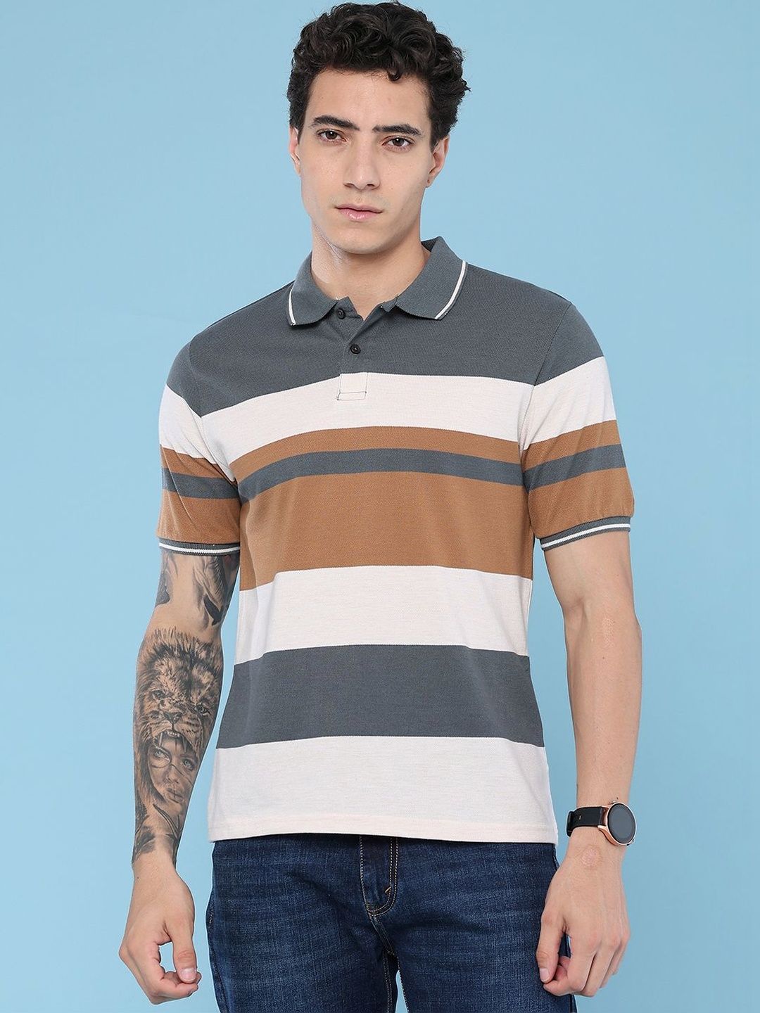 LIMEROAD LIMEROAD Men Striped Polo Collar T-shirt