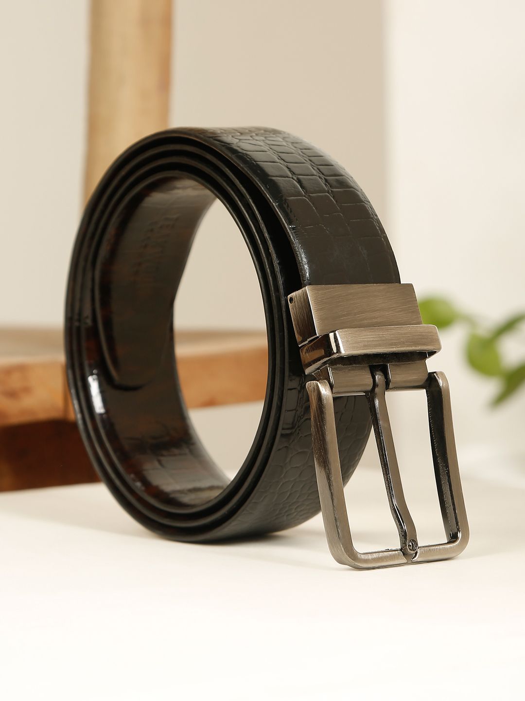 Teakwood Leathers Men Textured Reversible Belt