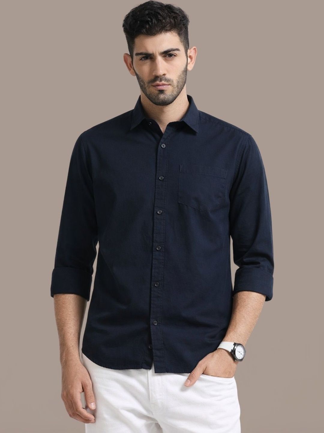UNSEEN UNSEEN Men Solid Cotton Linen Casual Shirt