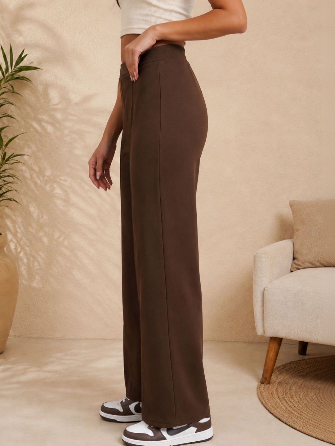 TWINS LADY Women Straight Fit High-Rise No Fly Trousers