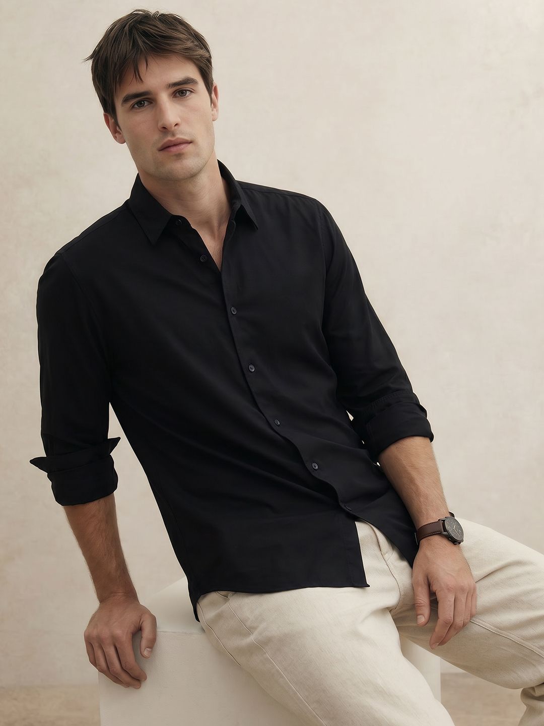 THE SHIRT CODE Spread Collar Casual Shirt