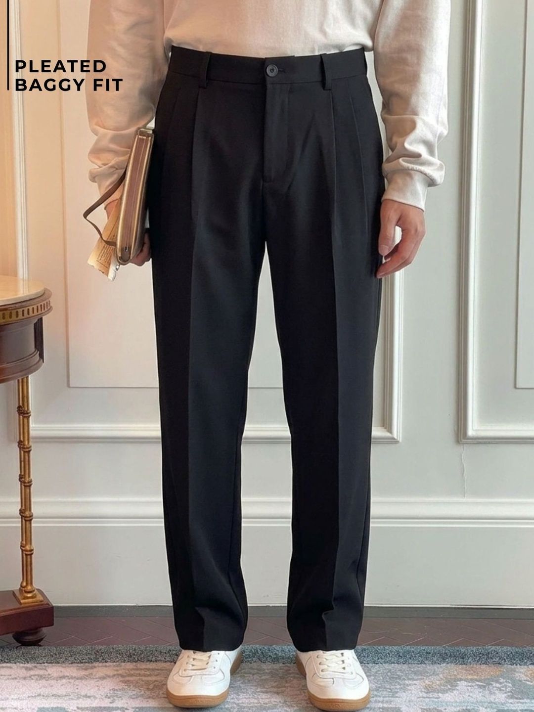 DENNISON Men Baggy Fit Pleated Trousers