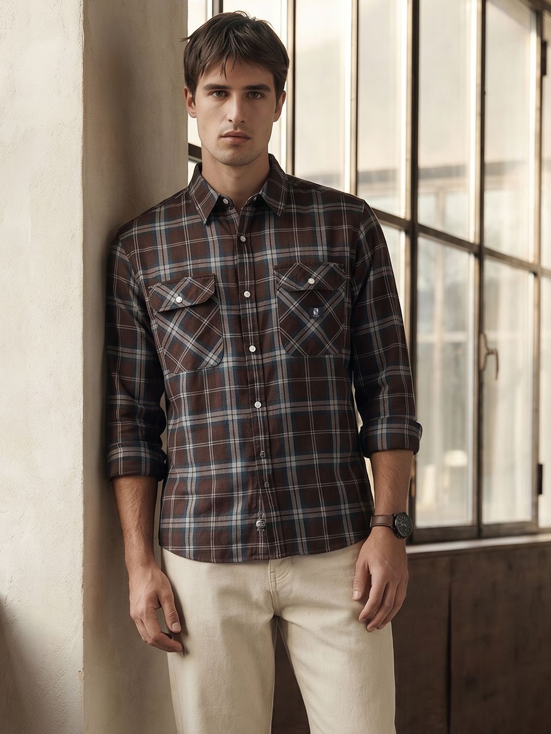 THE SHIRT CODE Checked Pure Cotton Casual Shirt