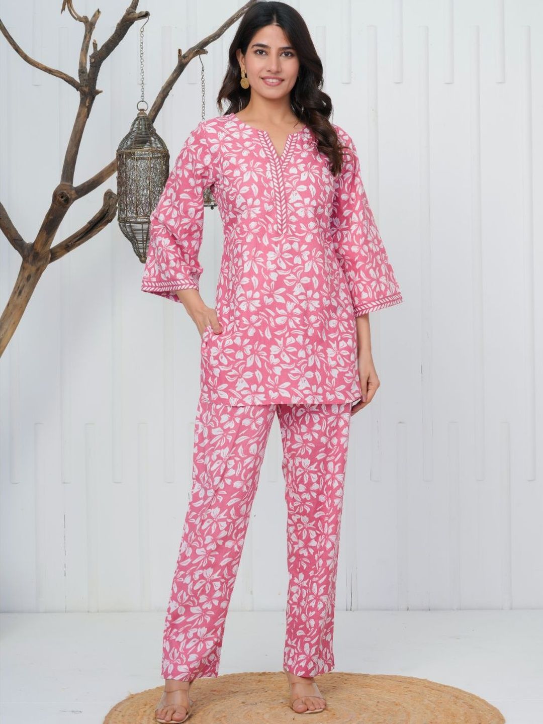 Anurang Floral Cotton Printed Tunic with Trousers