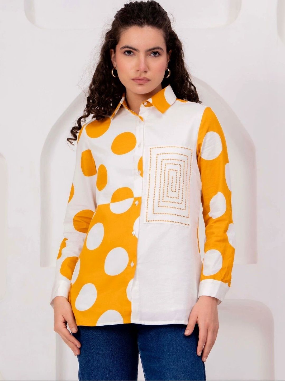 Printed Classic Casual Shirt Zolo Label Geometric Printed Spread Collar Classic Regular Fit Casual Shirt