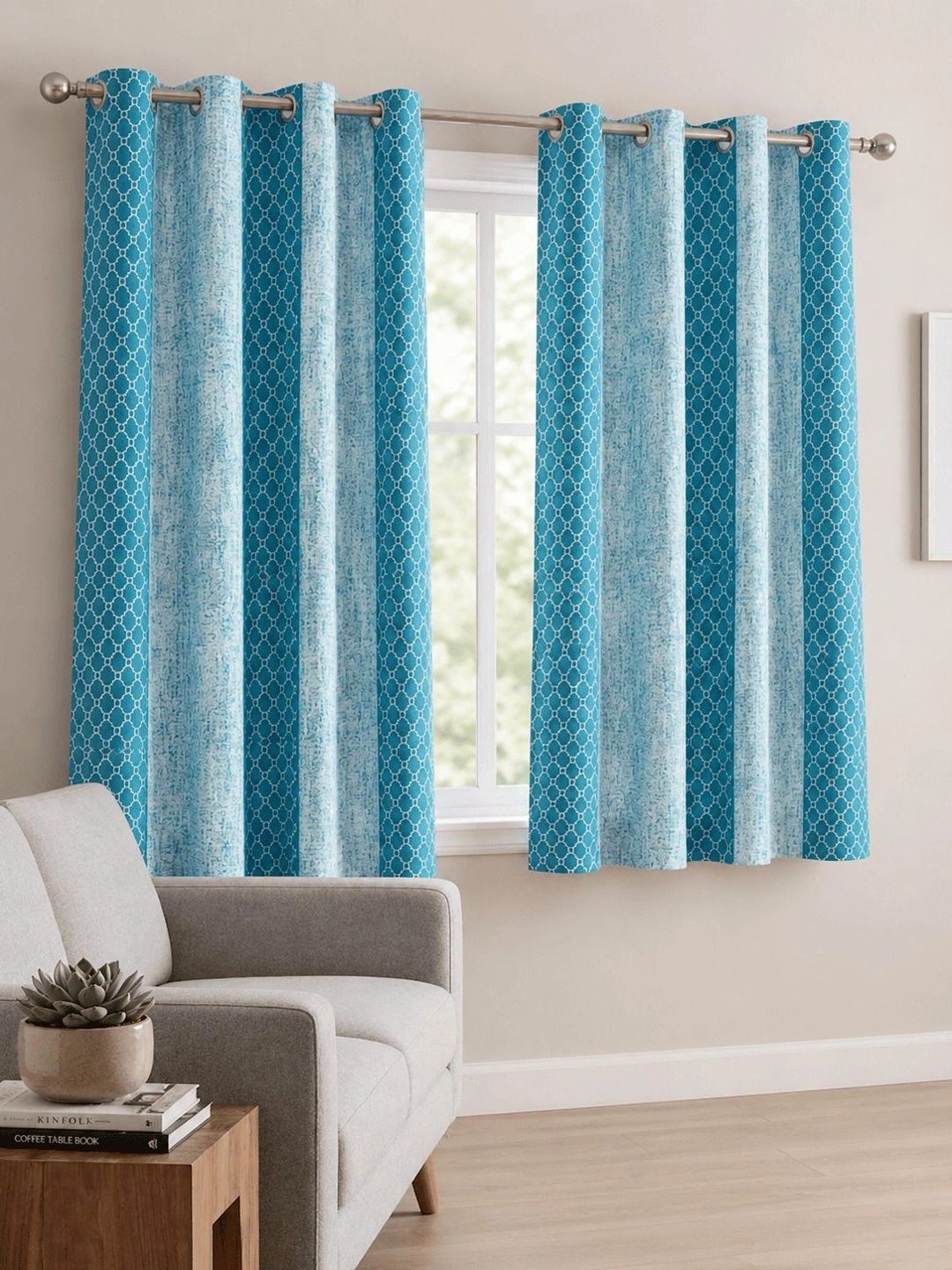Lunar Days Lunar Days Blue Set of 2 Geometric Printed Room Darkening Window Curtains