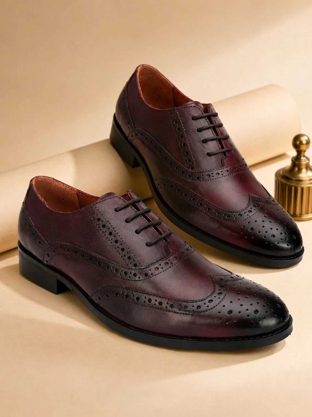 House of Pataudi Men Leather Formal Brogues