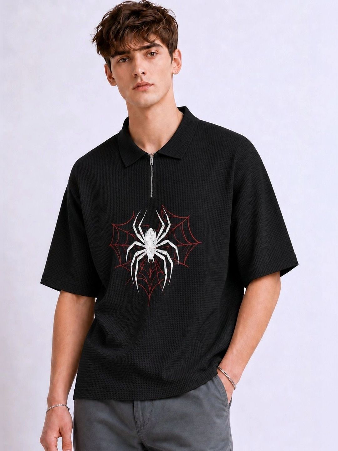 Try This Men Printed Polo Collar T-shirt