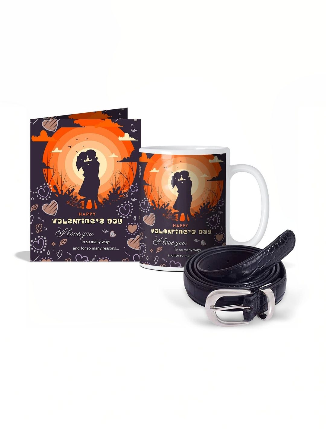 GIFT MY PASSION 3-Pcs Black Mug Card & Belt Valentines Day Gift Set