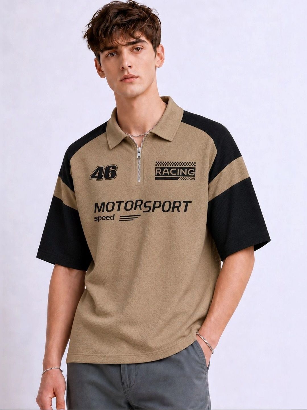 Try This Try This Men Typography Colourblocked Polo Collar T-shirt