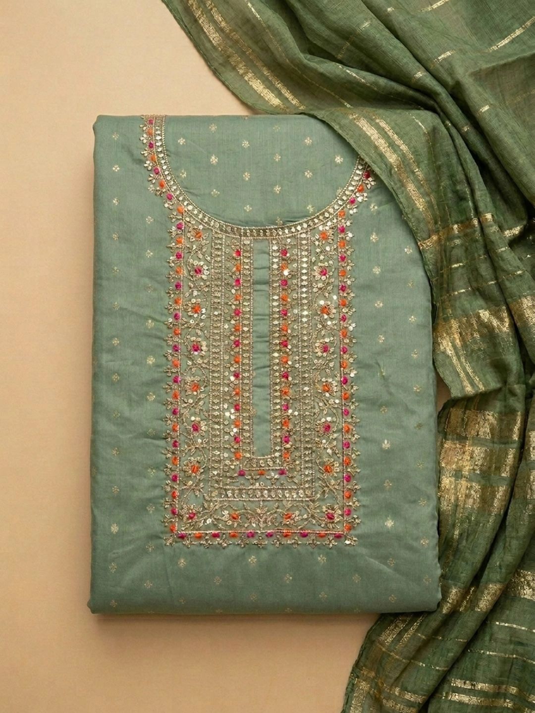 Meena Bazaar Art Silk Unstitched Dress Material