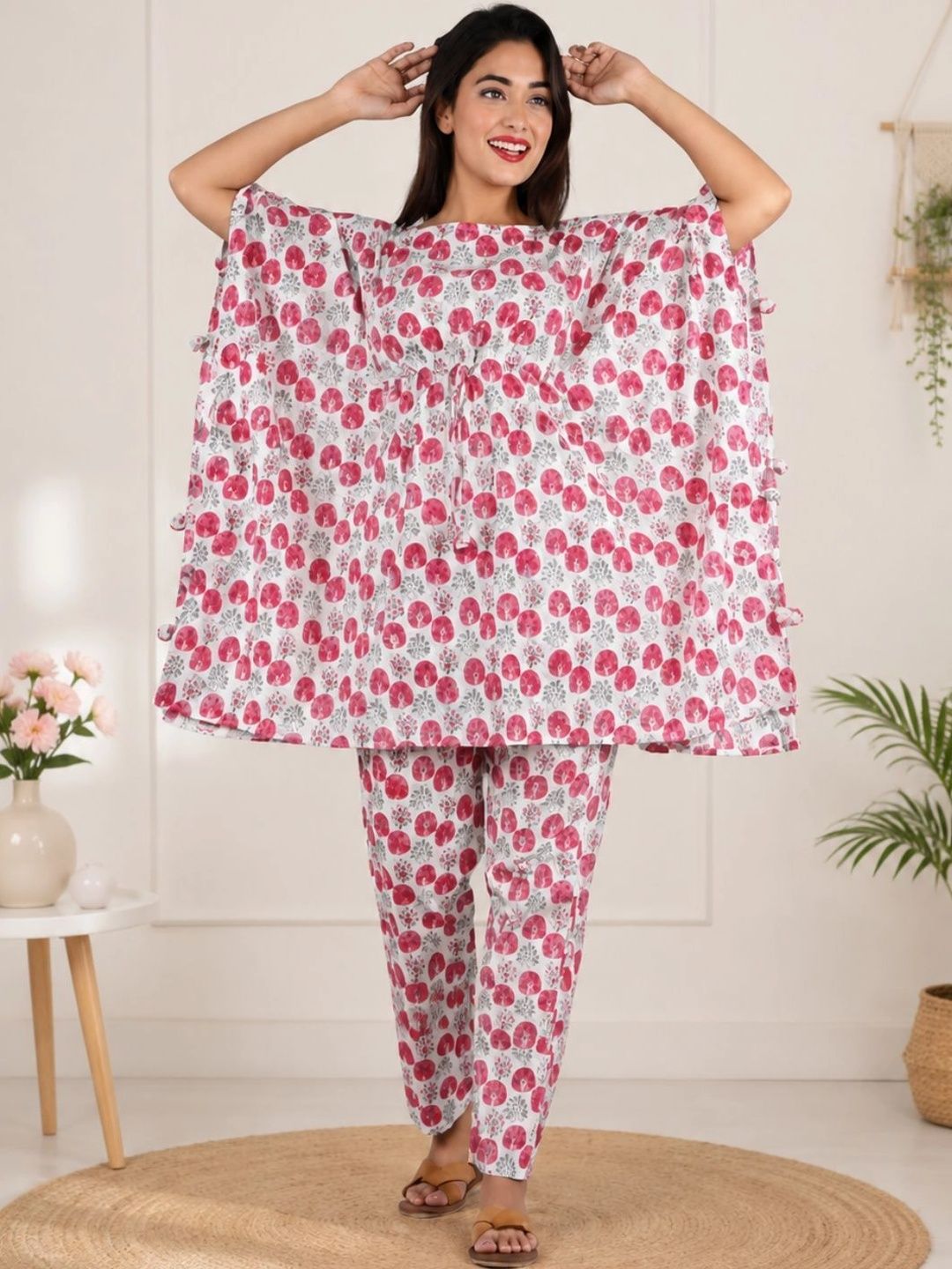 HOUSE OF JAMOTI Floral Cotton Embroidered Top with Trousers