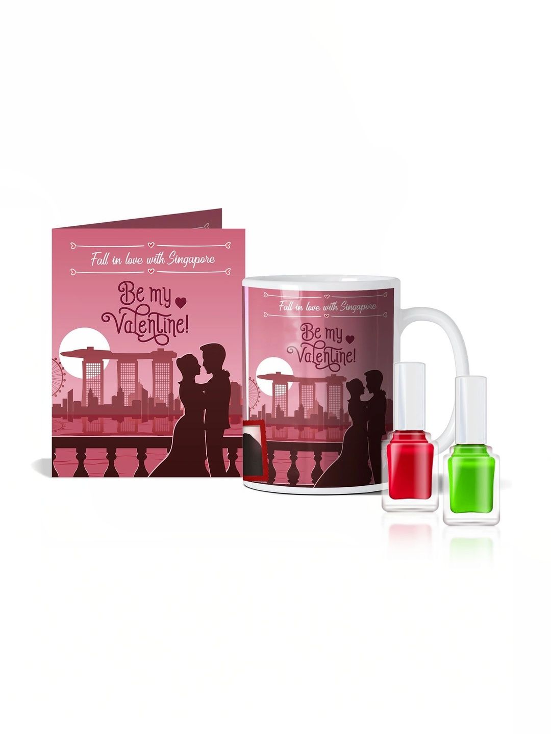 GIFT MY PASSION 4-Pcs Pink Mug Card & Nail Polish Valentines Day Gift Set