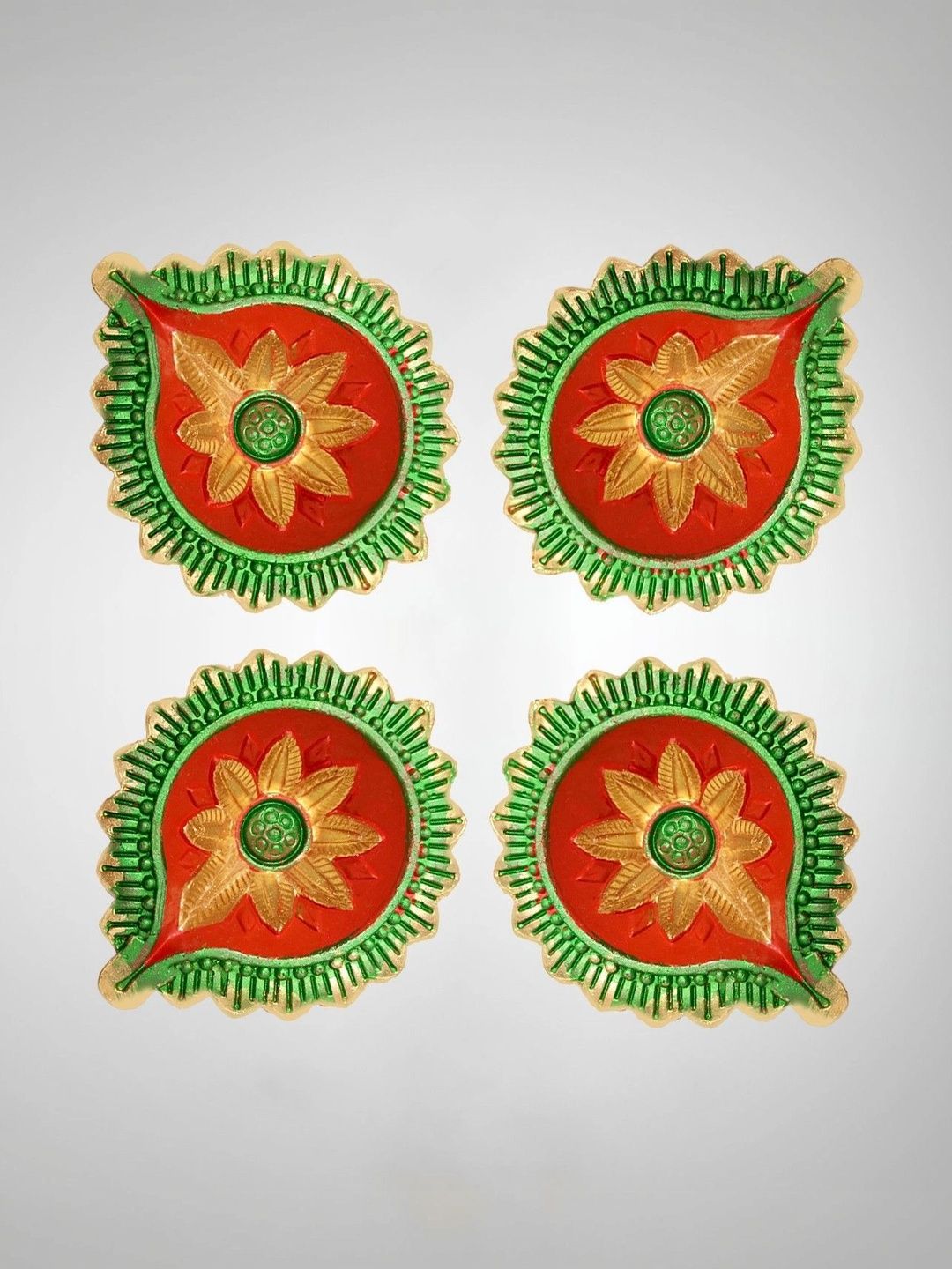 GIFT MY PASSION 5-Pcs Red & Green Diya & Card Diwali Gift Set