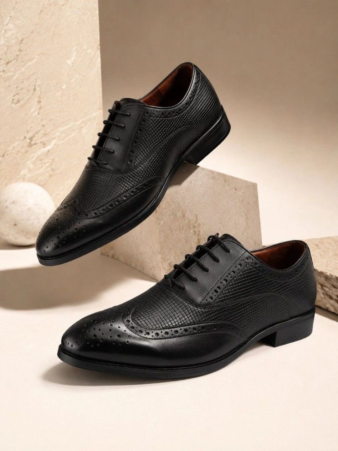 House of Pataudi Men Leather Formal Brogues