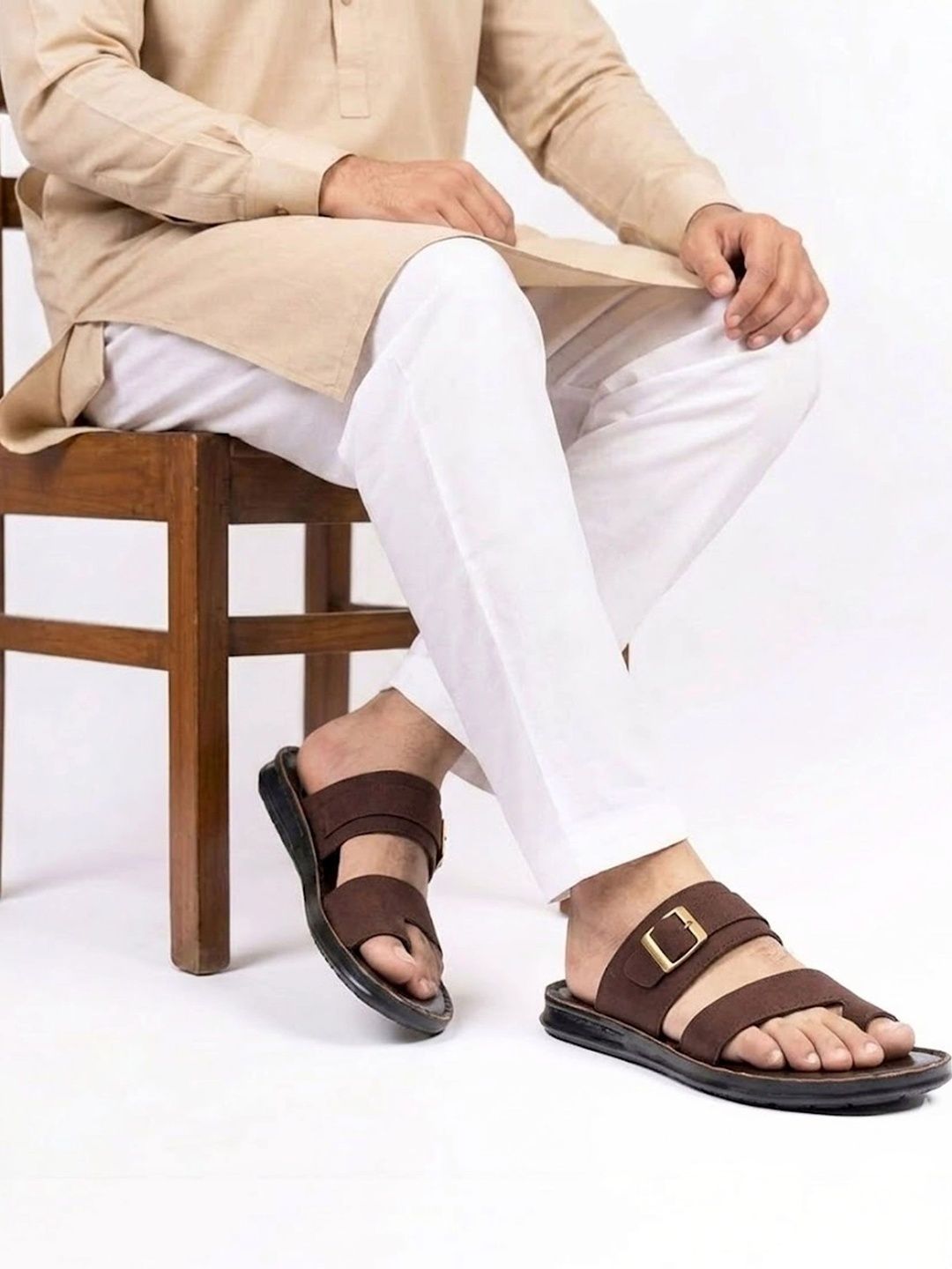 Binny Men Brown Comfort Synthetic Leather Toe-Ring Sandals
