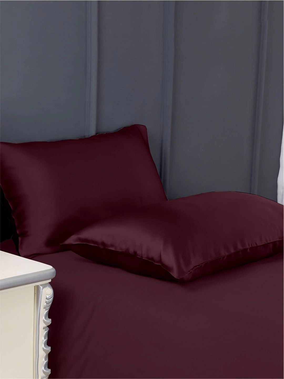 Enchant Home Enchant Home Burgundy 2 Pieces Solid Pure Silk Rectangle Pillow Covers