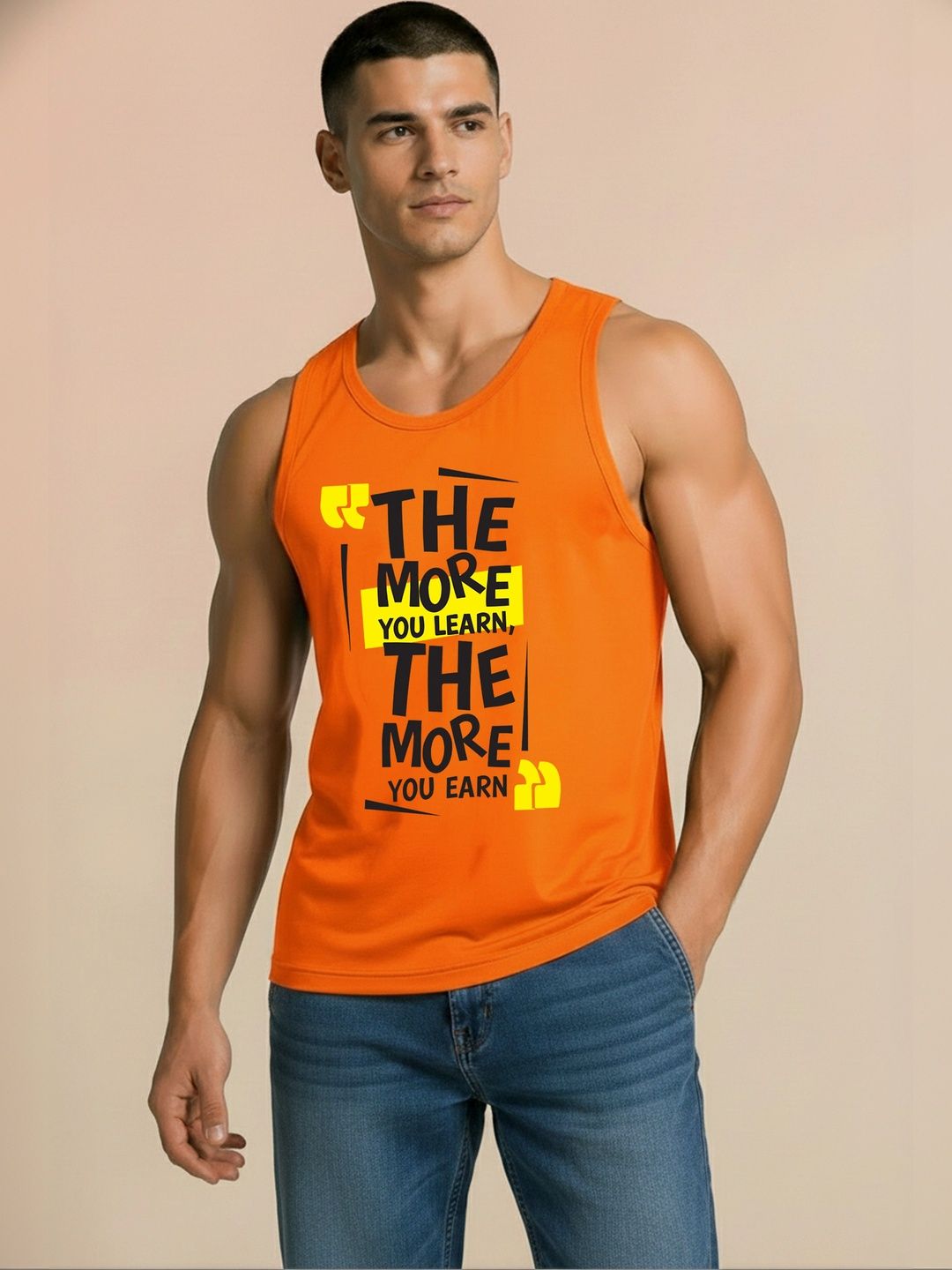 SKY HARBOAR Printed Cotton Gym Vest