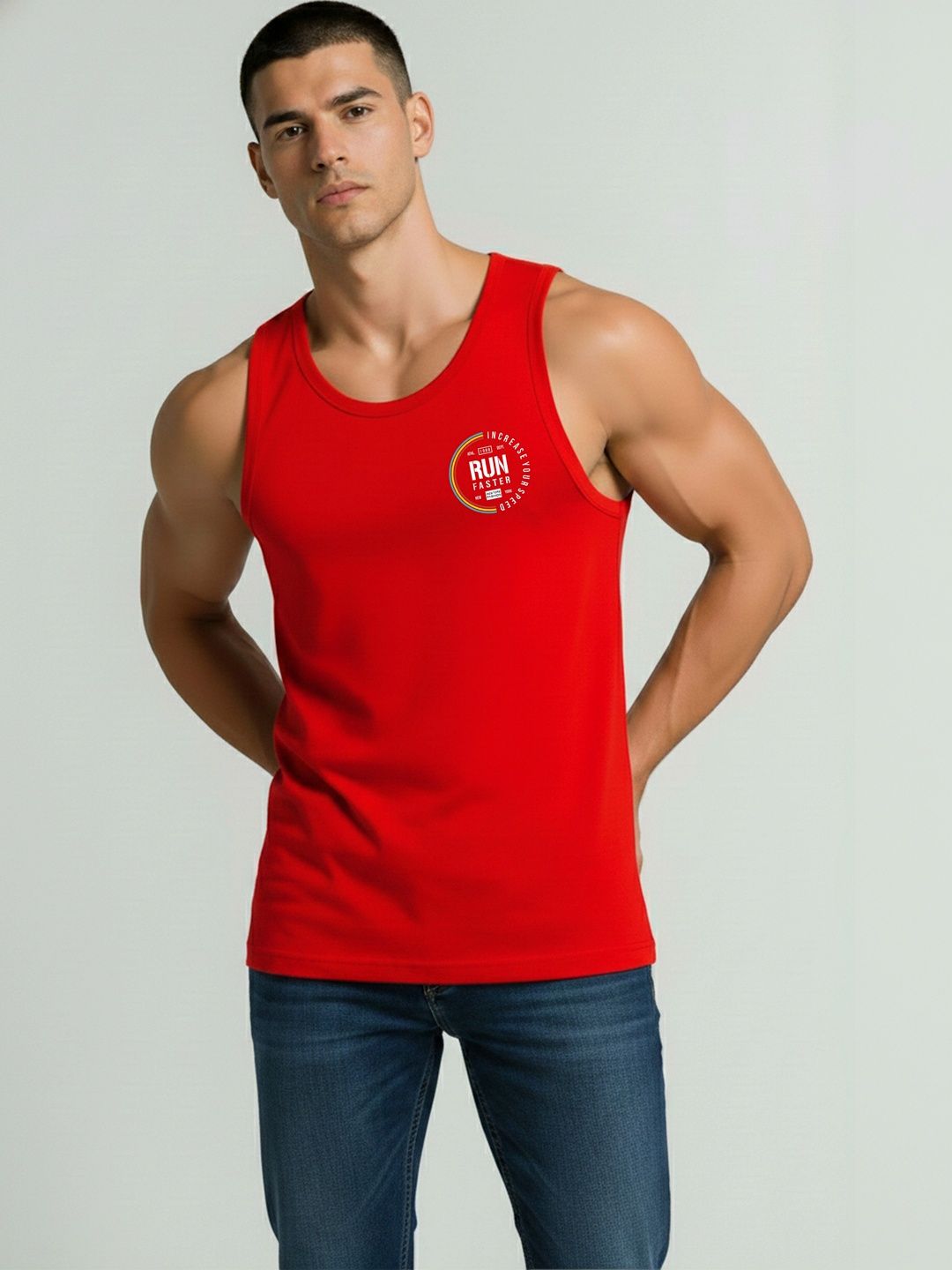 SKY HARBOAR Printed Cotton Gym Vest