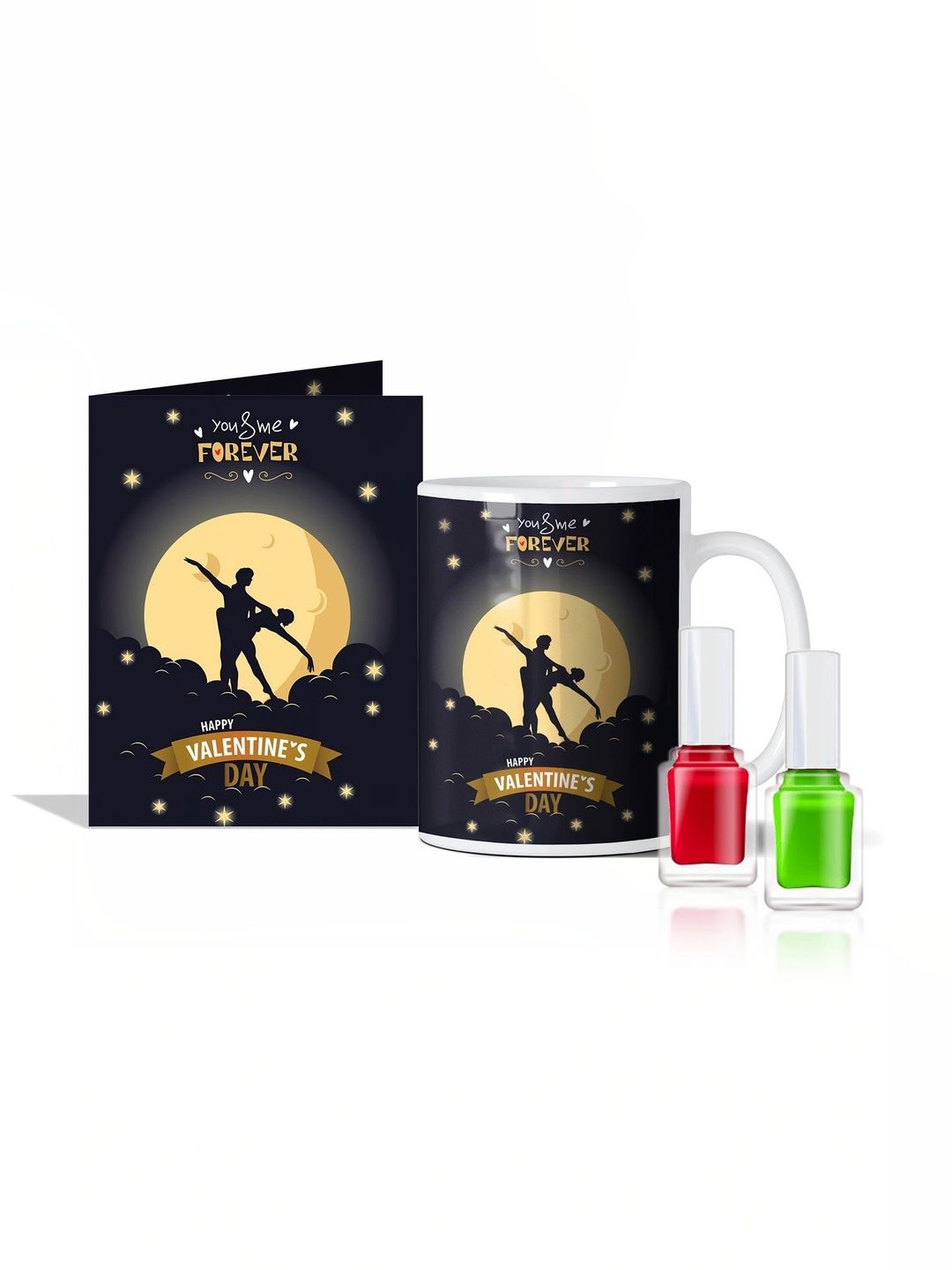 GIFT MY PASSION 4-Pcs Black Mug Card & Nail Polish Valentines Day Gift Set