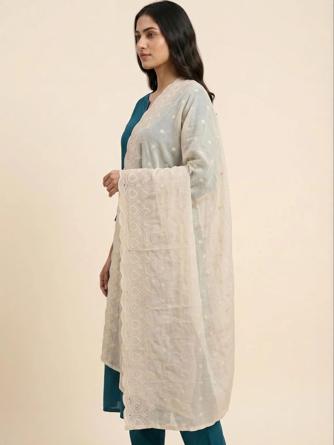 Trendzmy Ethnic Motifs Embroidered Dupatta with Thread Work