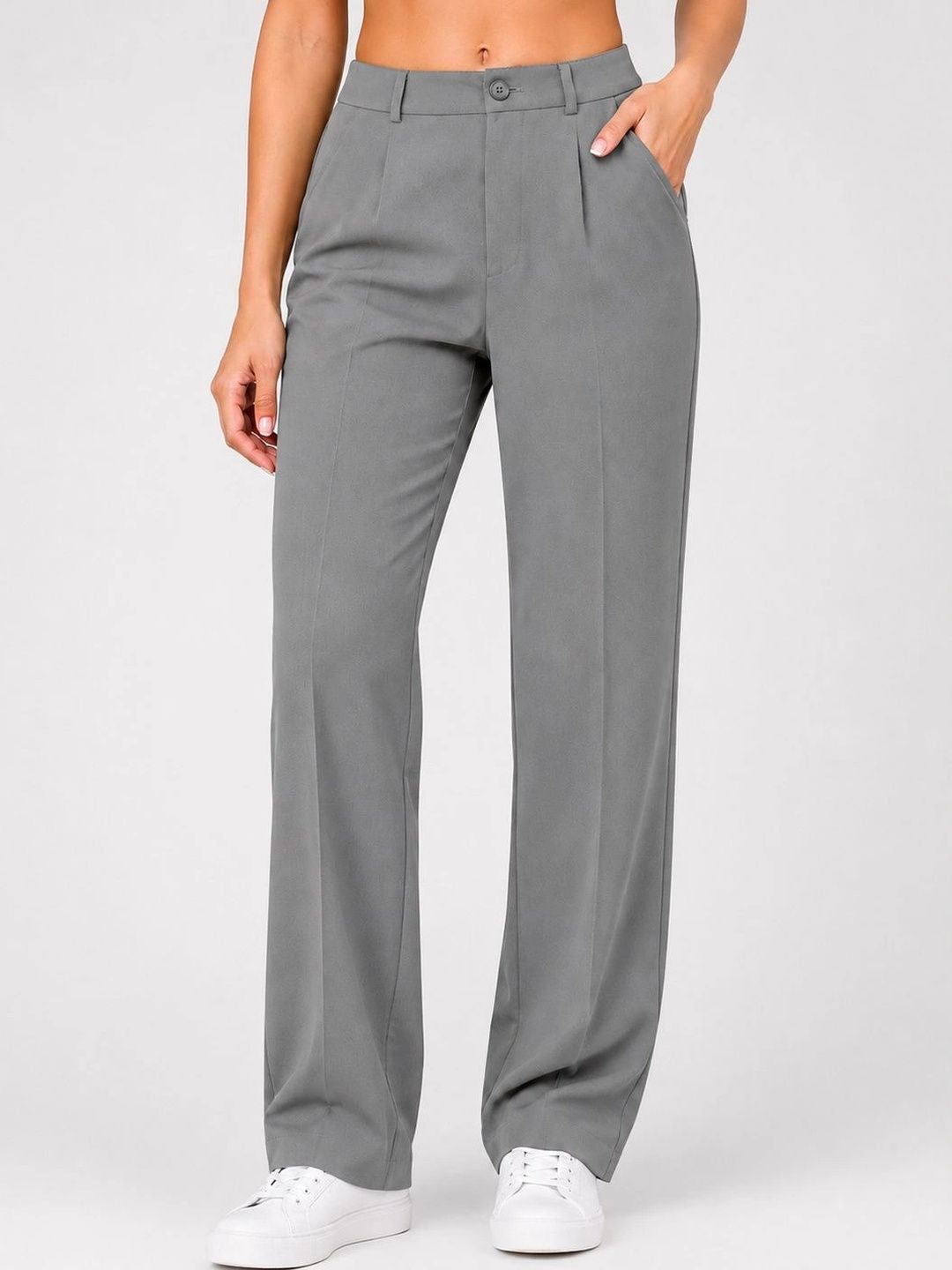 NOCK REGULAR Women Straight Fit High-Rise Pleated Trousers