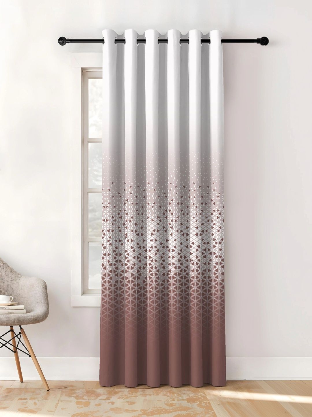 CASABLEU CASABLEU White & Brown 2 Pieces Geometric Printed Room Darkening Door Curtains
