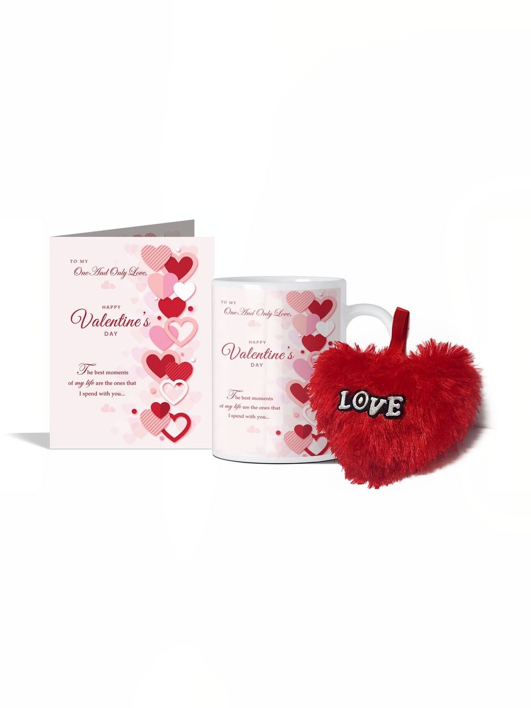 GIFT MY PASSION 3-Pcs White & Red Mug Card & Pillow Valentines Day Gift Set
