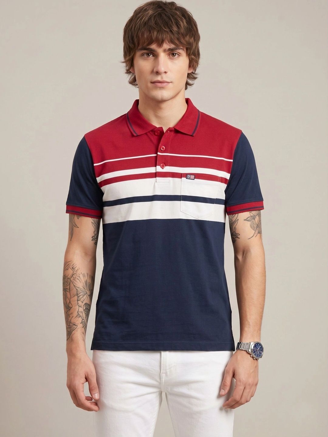 SANDPIPER Men Colourblocked Polo Collar Pockets T-shirt