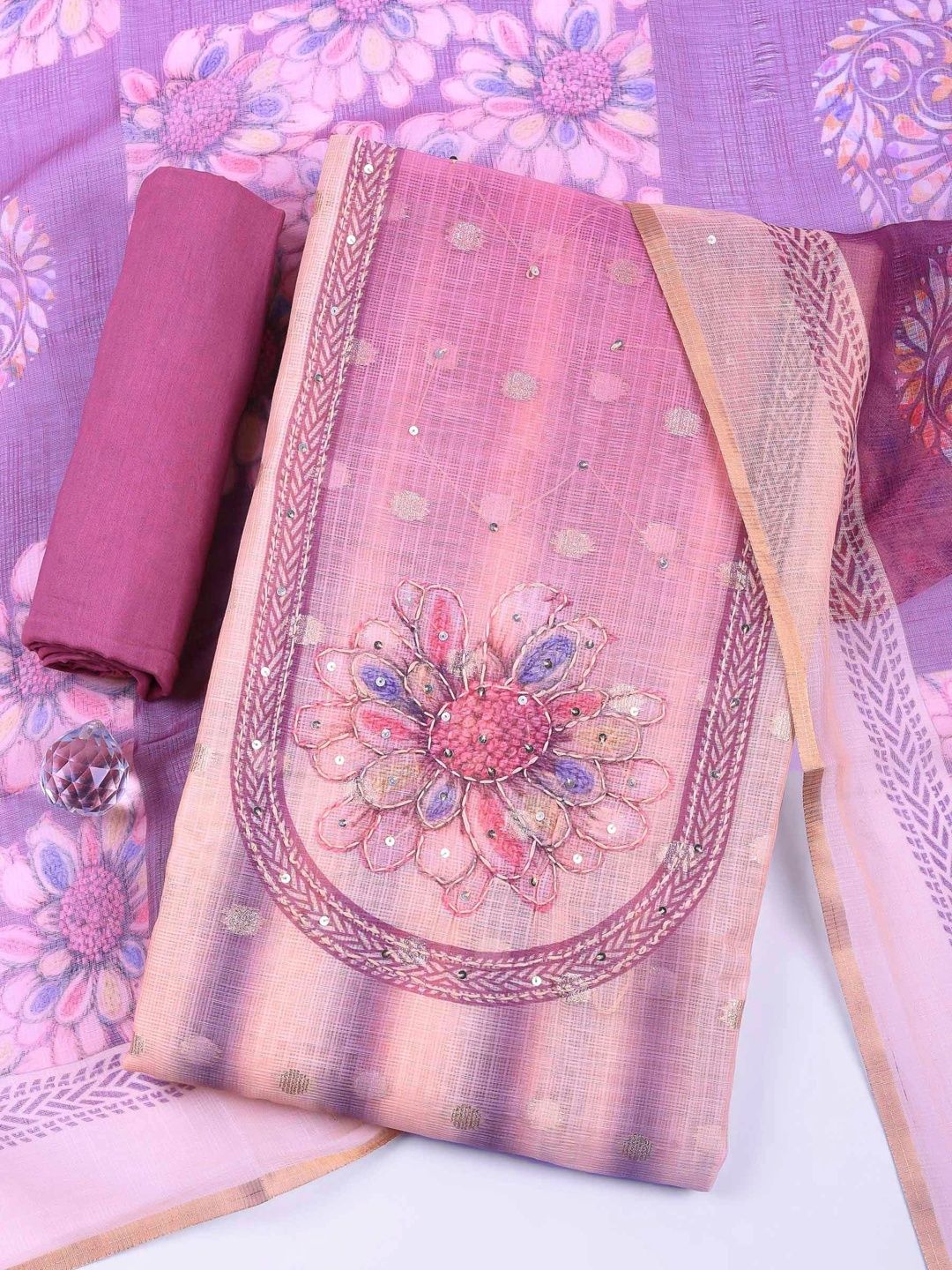 Meena Bazaar Printed Unstitched Dress Material
