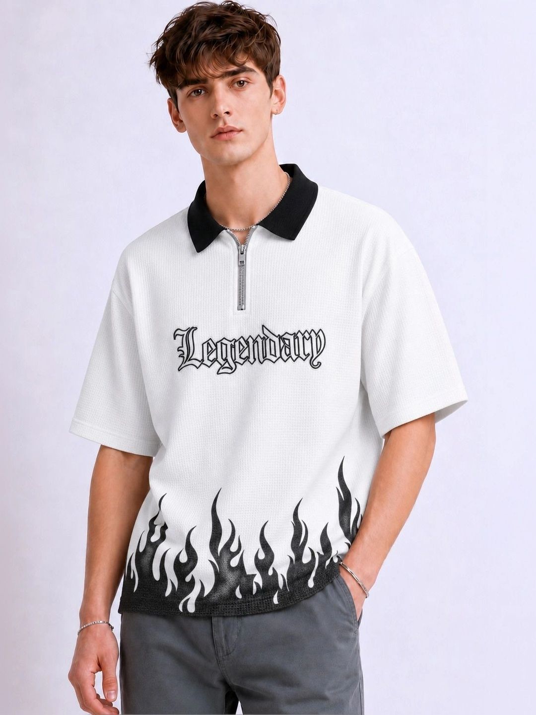 Try This Men Typography Printed Polo Collar T-shirt