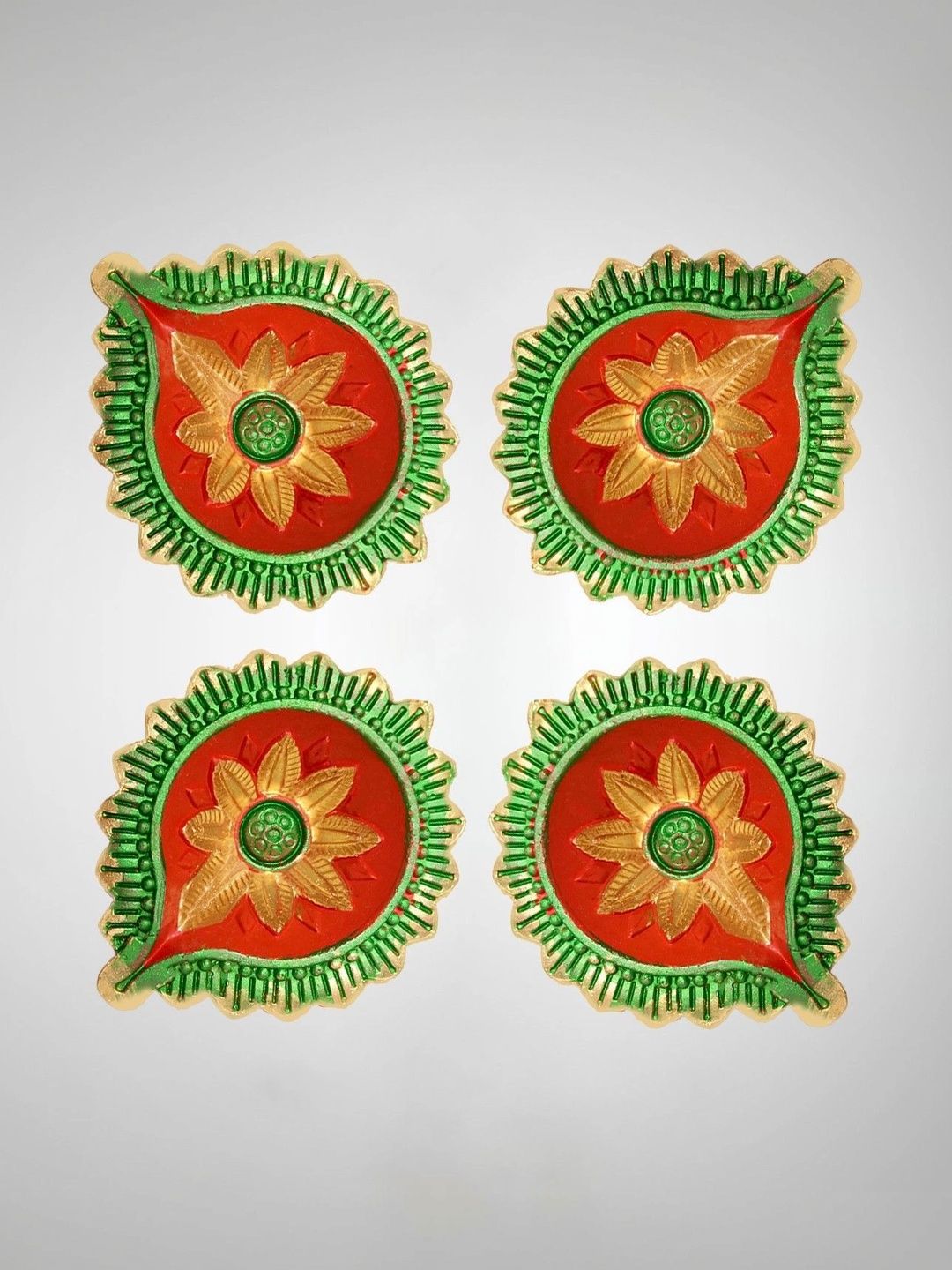 GIFT MY PASSION 5-Pcs Red & Green Card & Diya Diwali Gift Set