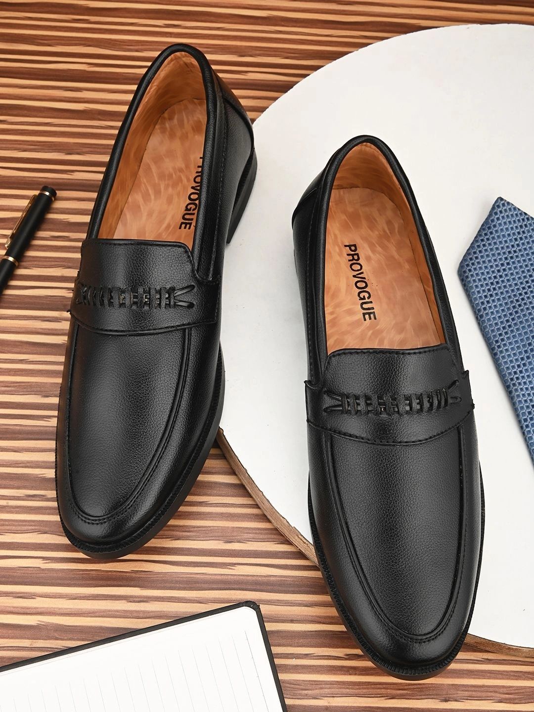 Provogue Men Textured Round Toe Slip-On Formal Loafers Shoes