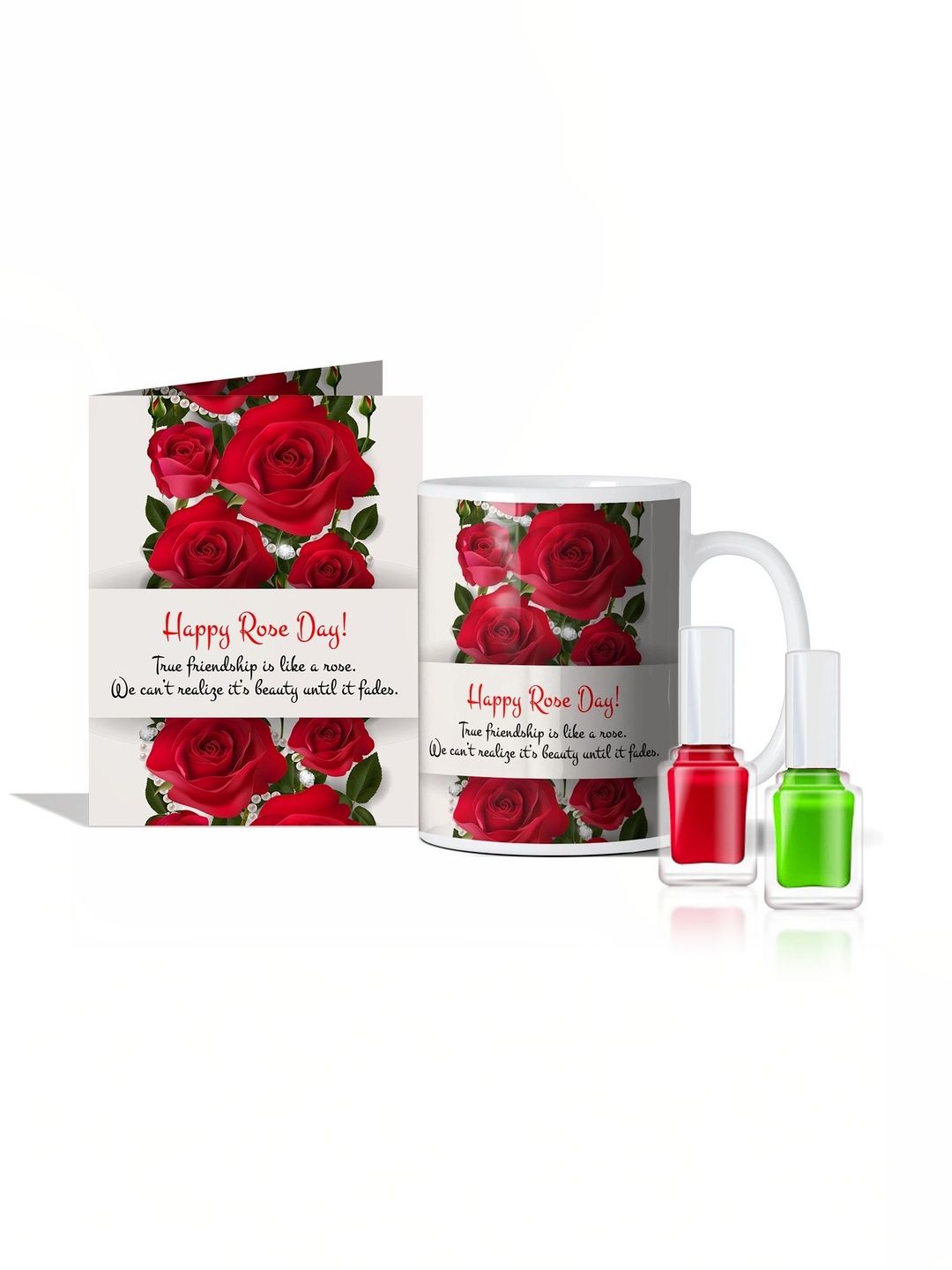 GIFT MY PASSION 4-Pcs White & Red Mug Card & Nail Polish Rose Day Gift Set