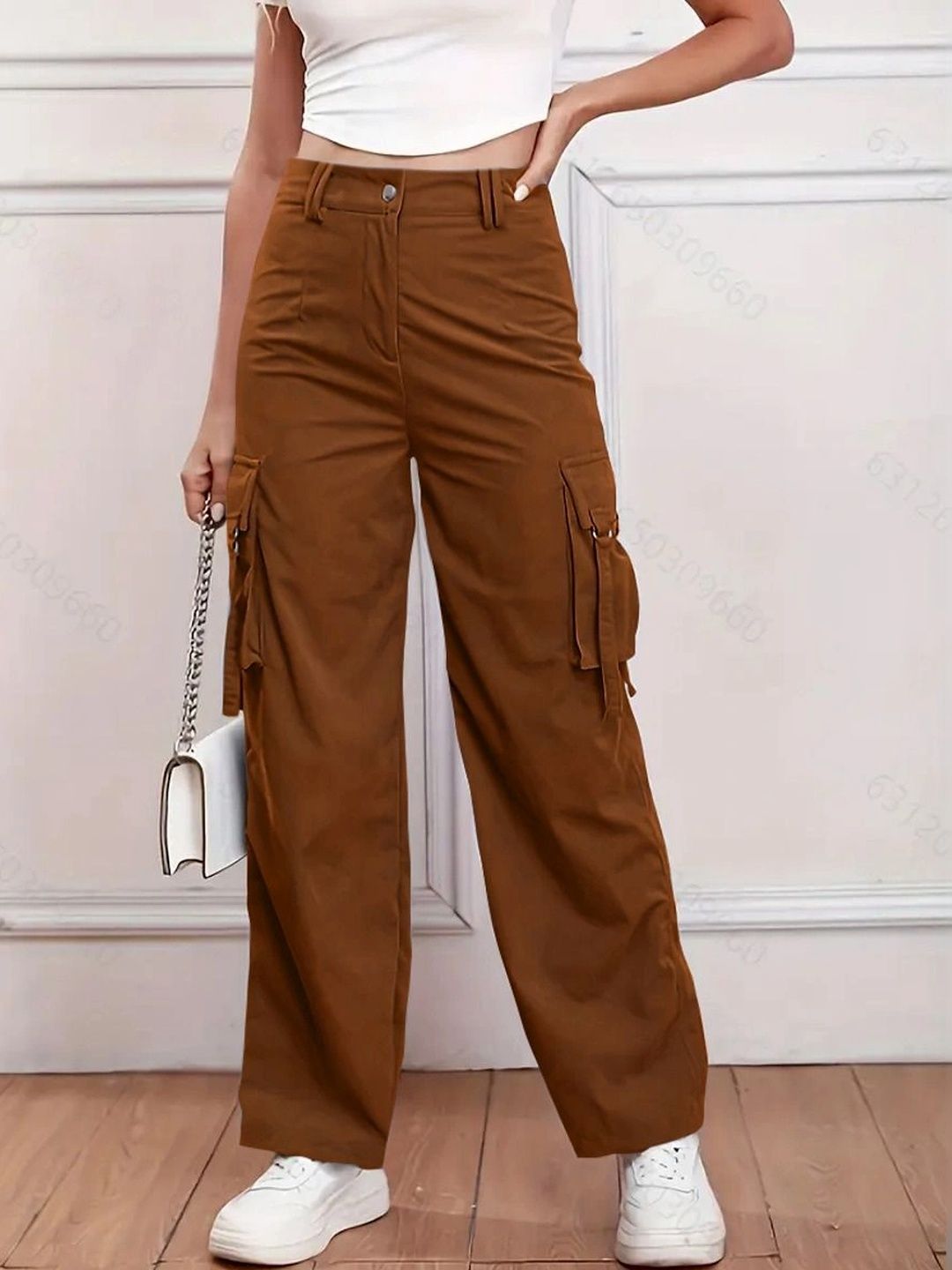 BAESD BAESD Women Relaxed Loose Fit Easy Wash Cargos Trousers