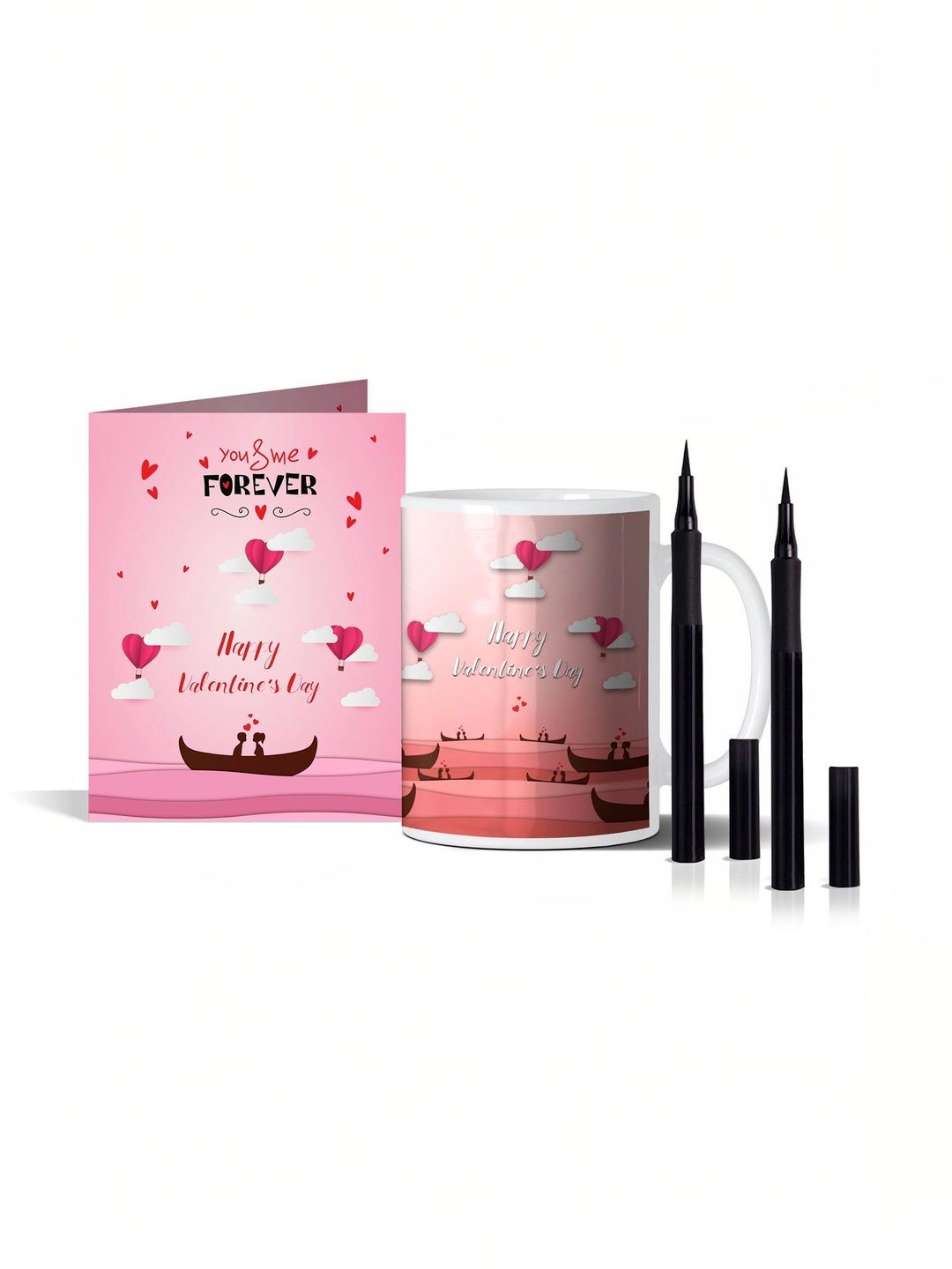 GIFT MY PASSION 4-Pcs Pink Mug Card & Eyeliner Valentines Day Gift Set