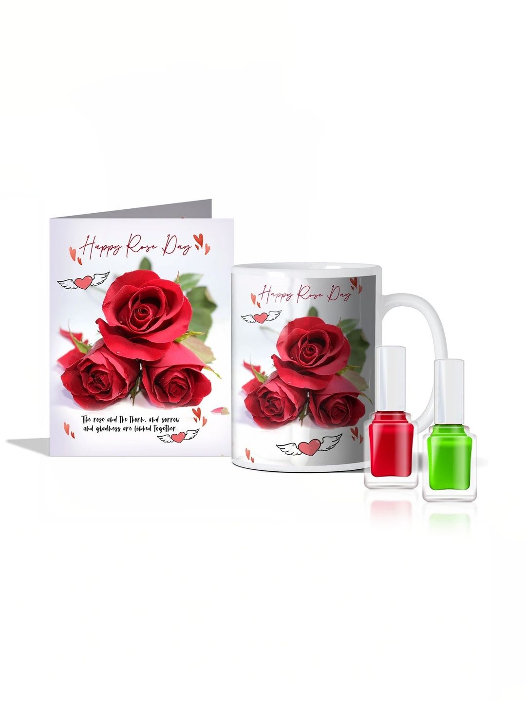 GIFT MY PASSION 4-Pcs White Mug Card & Nail Polish Rose Day Gift Set