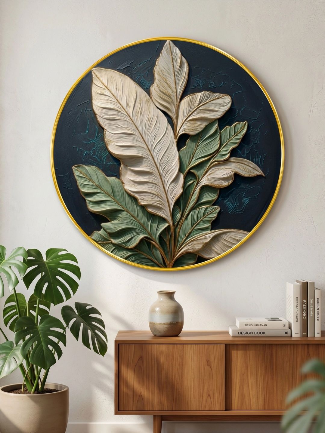 Myntra Elegant Homes Myntra Elegant Homes Blue MDF 3D Leaf Textured Wall Painting