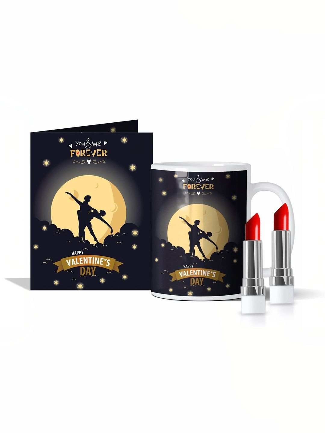 GIFT MY PASSION 4-Pcs Black Mug Card & Lipstick Valentines Day Gift Set