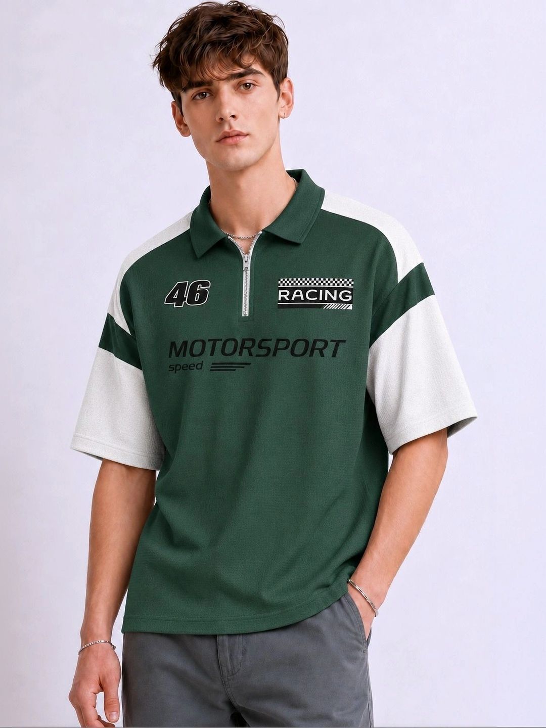 Try This Men Typography Colourblocked Polo Collar T-shirt