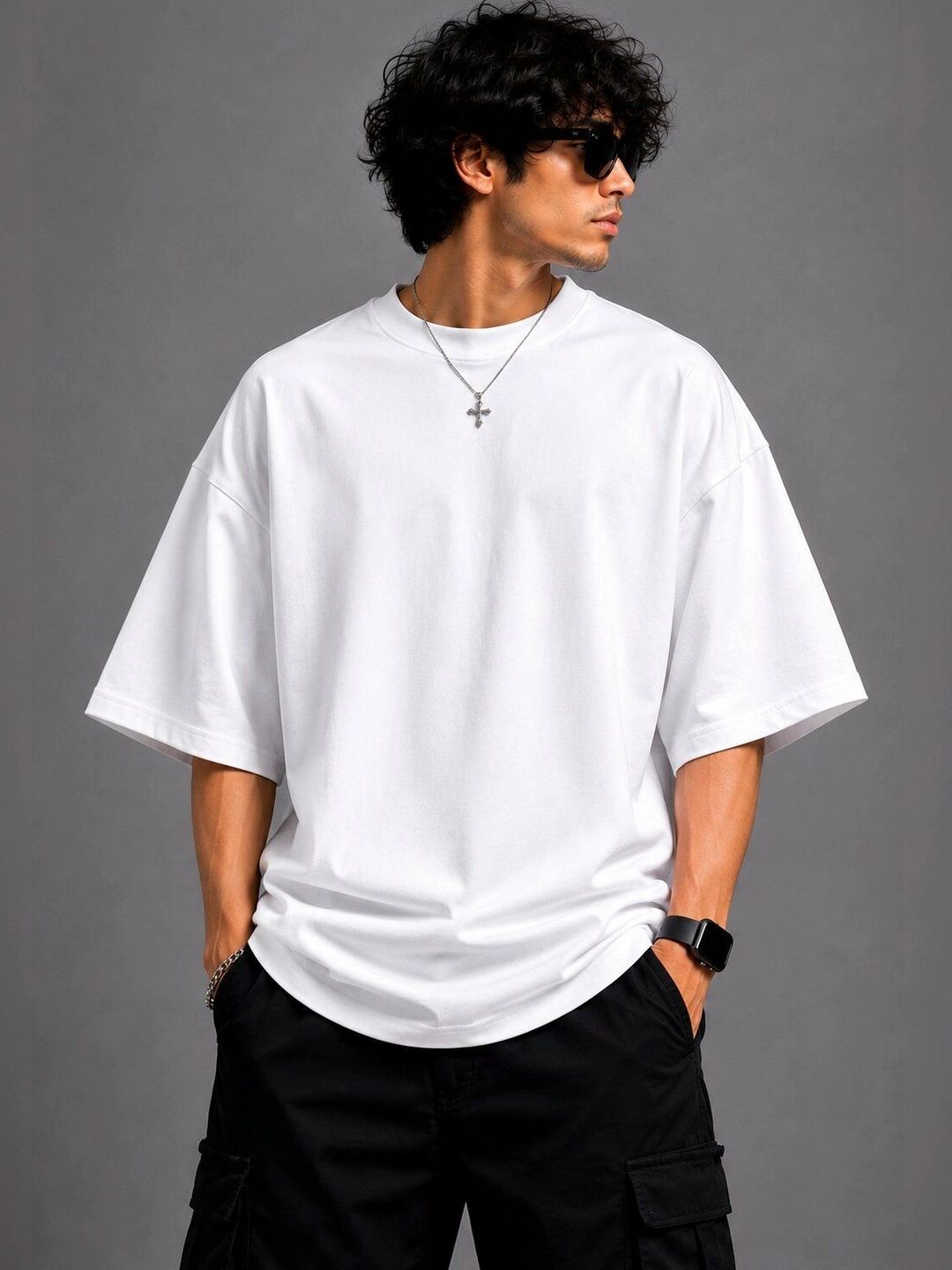 HERE&NOW Men Typography Printed Drop-Shoulder Sleeves T-shirt