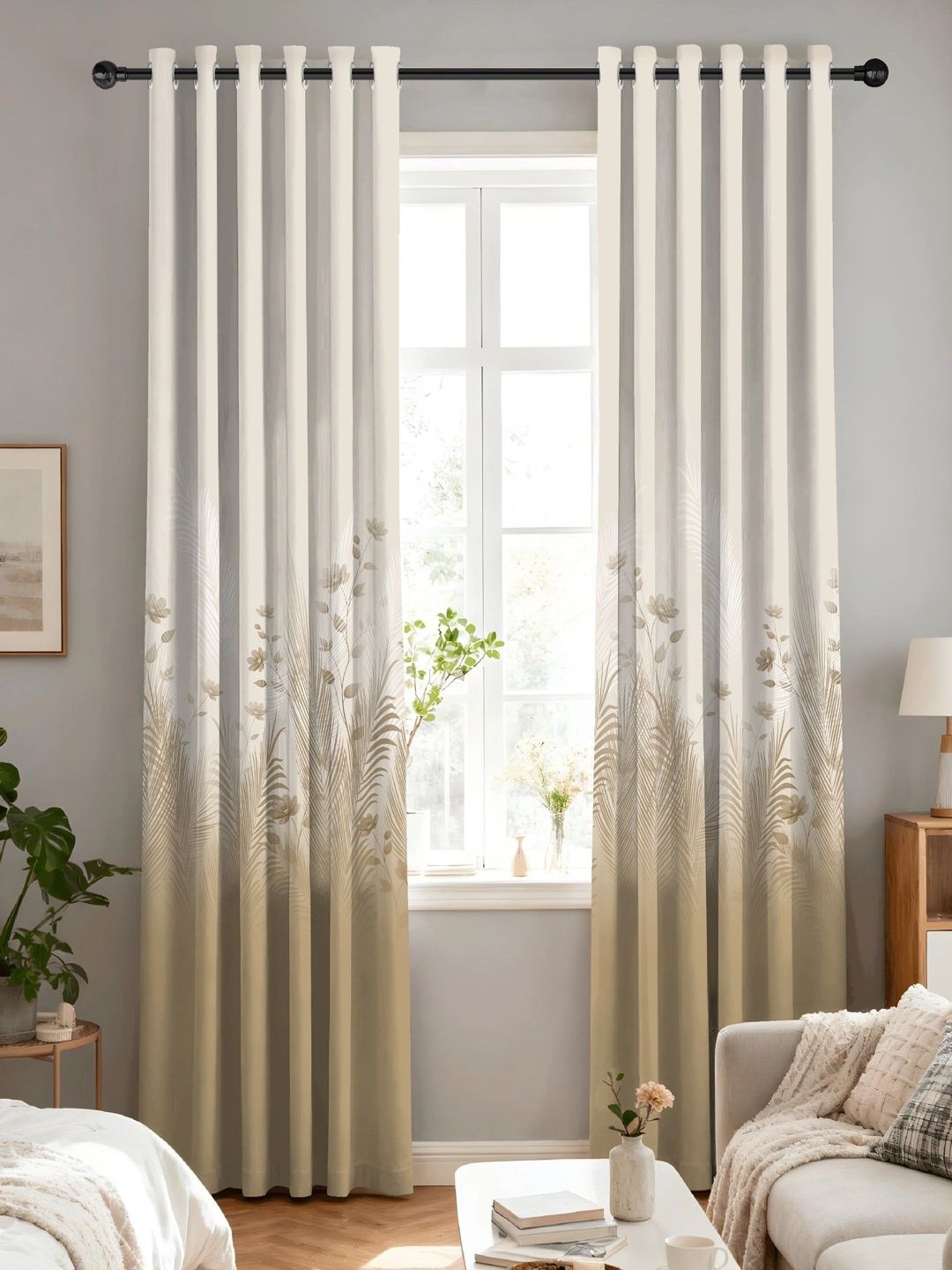 Nefertiti Home Nefertiti Home Brown Set of 2 Floral Room Darkening Long Door Curtain