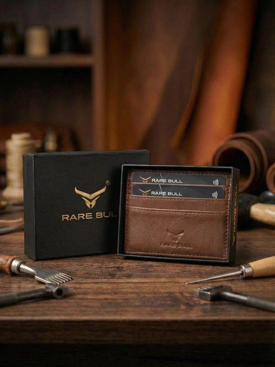 RARE BULL Men Leather Card Holder