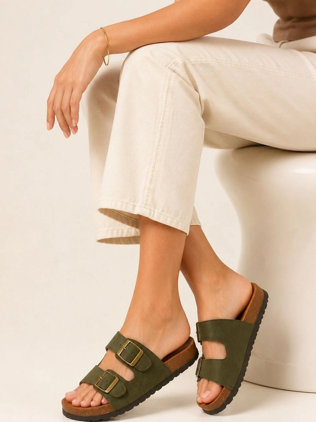 STRASSE PARIS Women Open Toe Flats with Buckles