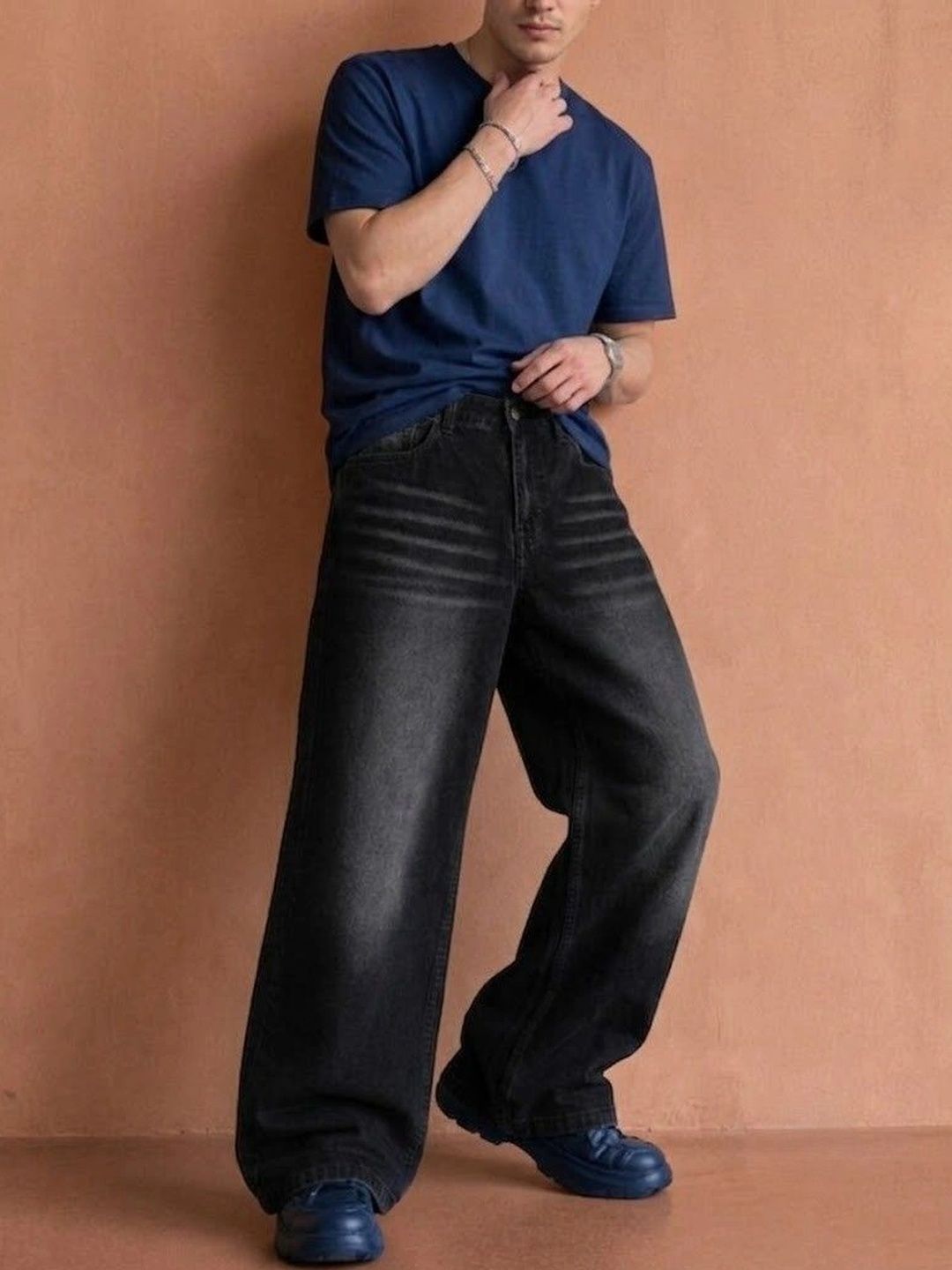 WOOMNY WOOMNY Men Wide Leg Mid-Rise Light Fade Jeans