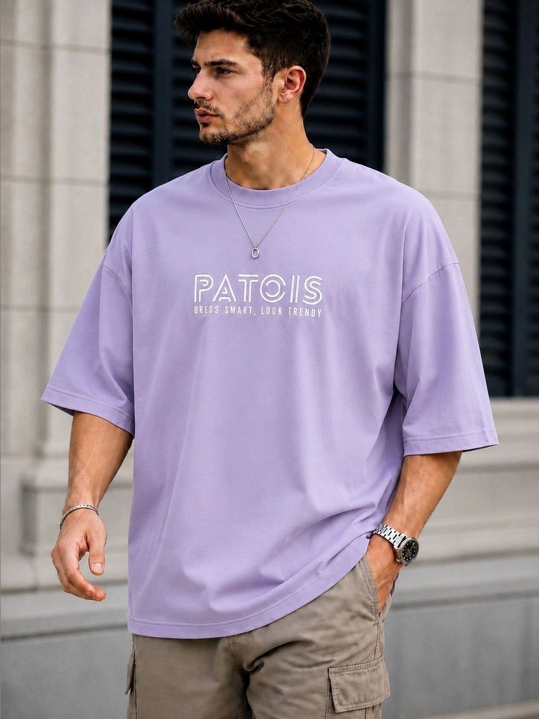 PATOIS Men Oversized Typography Printed T-shirt